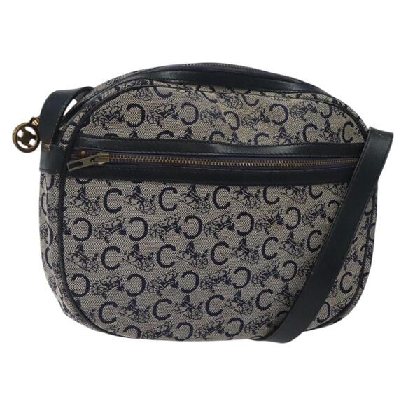 CELINE C Sulky Shoulder Bag Canvas Navy Gold - Picture 1 of 12